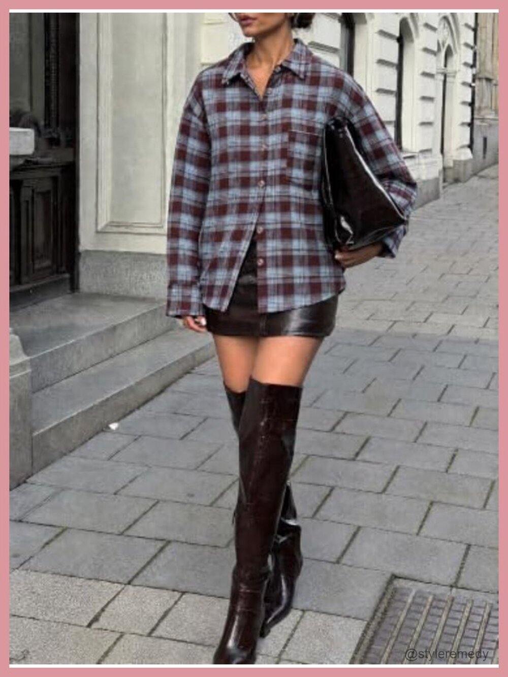 Plaid Button Down Shirt Long Sleeve Curved Hem Shacket Relaxed Fit - Picture 4 of 6